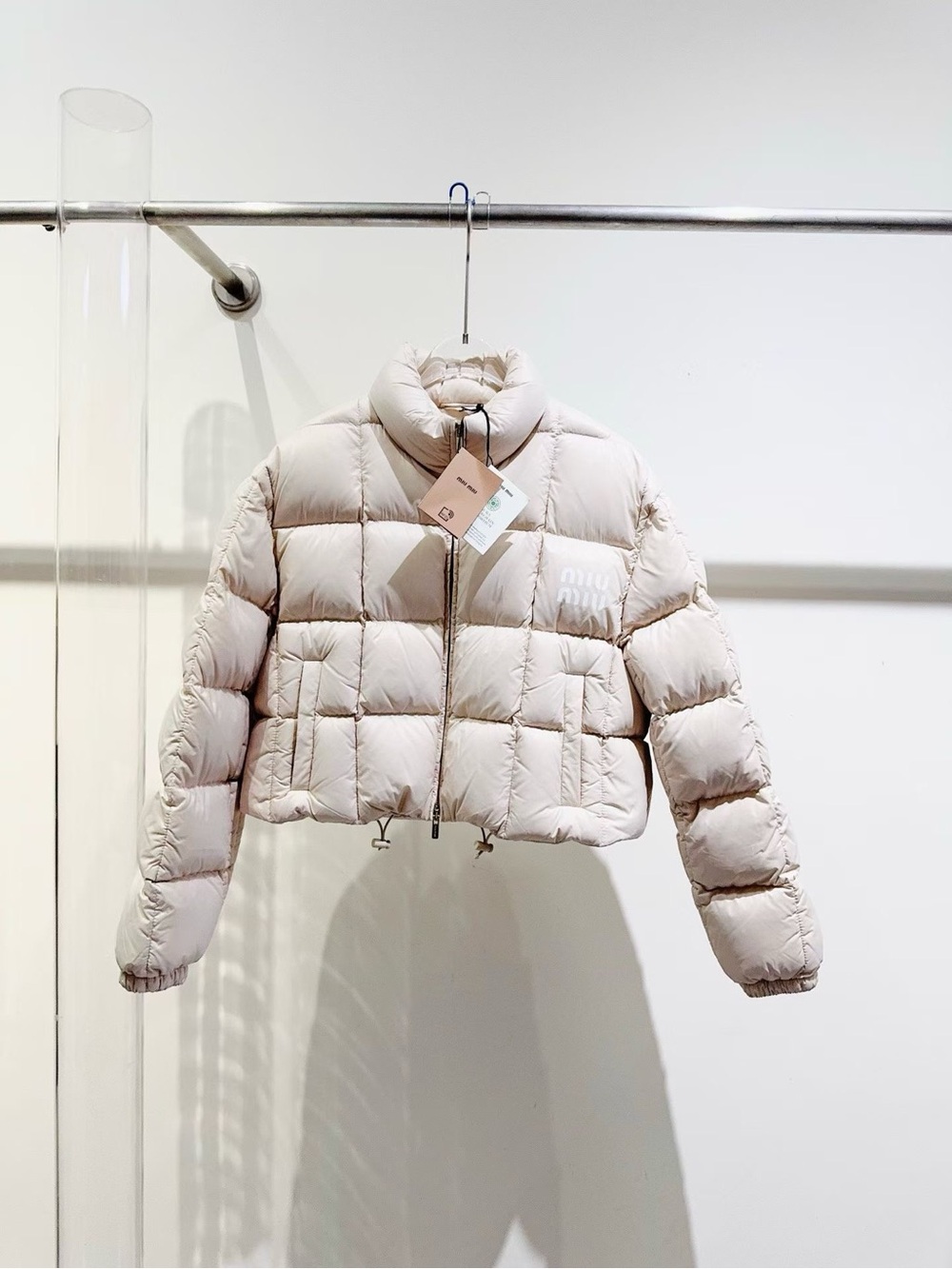 Miu Miu Cropped Puffer Jacket - Light Beige